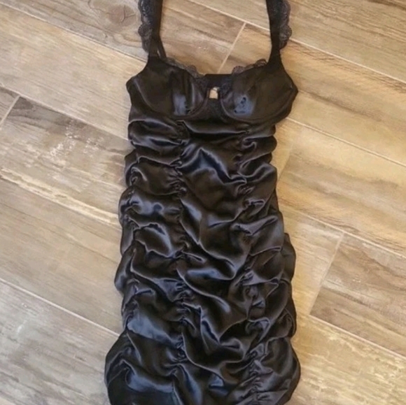 For Love & Lemons Black Ruched Lace Detail Sleeveless Mini Dress, XXS - Picture 4 of 12